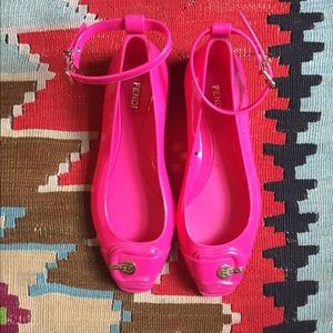 Fendi Hot Pink Jelly Flats with Ankle Straps Sz 8